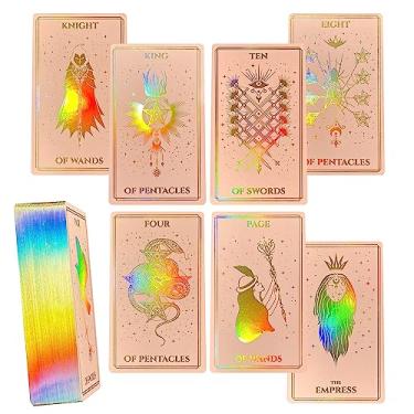 Imagem de CRAFTERIAN Mistyc Minimalistic Tarot Cards with Rainbow Foil 78 Tarot Deck with Gold Edges, for Beginners and Experts with Guide Book. (Pink)