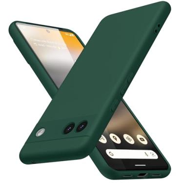 Imagem de JUNAUTTB Capa de silicone líquido para Google Pixel 6a, capa protetora de TPU macio, para Google Pixel 6A, capa protetora à prova de choque, proteção total, ajuste fino, durável, 15,5 cm, verde escuro