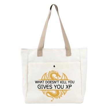Imagem de BDPWSS DND Tote Bag DND Dice Bag Dungeon Master Gift What Doesn't Kill You Gives You XP D20 Dice RPG Gamer Gift, Dá Xp Tb