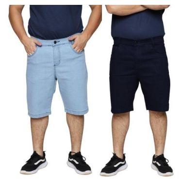 Imagem de Kit 2 Bermudas Jeans Masculina Lycra Elastano Slim Premium Algodão - G