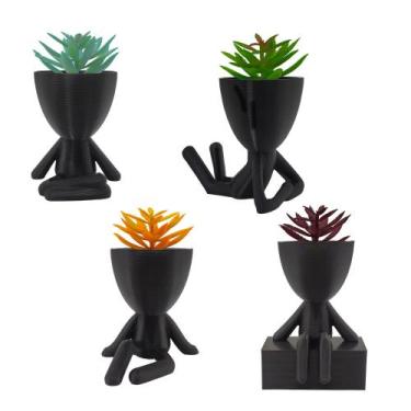 Imagem de Kit 4 Vasos Bob + 4 Plantas Artificiais - Decoração Sala - Marxgreg3d,