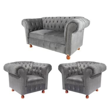 Imagem de Um Sofá 1,80cm + Duas Poltronas Chesterfield - Luiz XV - Novo Encanto,