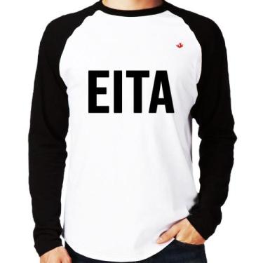 Imagem de Camiseta Raglan Eita Manga Longa - Foca na Moda, Branco, Preto, M
