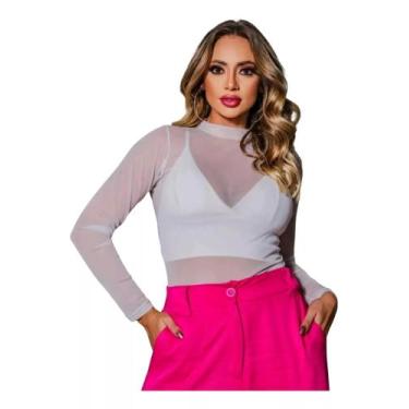 Imagem de Cropped Blusa Feminina Tule Transparente Manga Longa Balada - BEA FASH