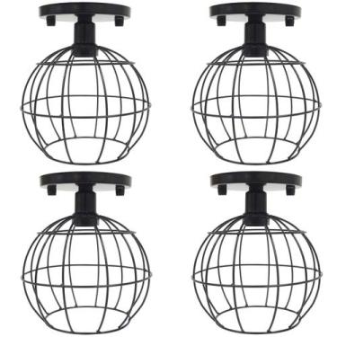 Imagem de 4 Lustres Teto Plafon Industrial Aramado Globo Retrô Luminária Sobrepo