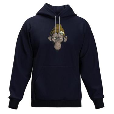 Imagem de Moletom Fechado Estampado Bolso Canguru Com Capuz - Relaxado, Azul mar