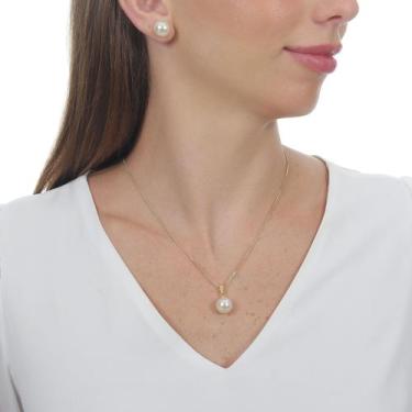 Imagem de Conjunto Colar e Brinco de Pérolas Feminino Banho Ouro 18k - Enzara Jó