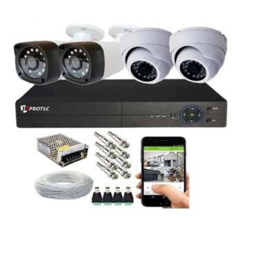 Imagem de Kit 4 Câmeras Segurança Com Gravador Dvr Hdmi Acesso Nuvem - Protec