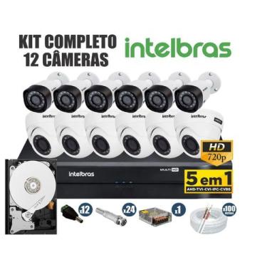 Imagem de Kit CFTV Intelbras Completo 12 Câmeras AHD 720P DVR 16 Canais C/Hd