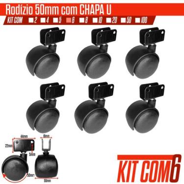 Imagem de Kit 6 Pçs Rodízio Chapa U para Móveis Pesados Sup 60kg - Oppeano