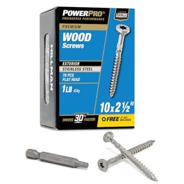 Imagem de Power Pro Parafusos de madeira 48622, 10 x 2-1/2", parafusos marinhos de aço inoxidável premium, resistentes à ferrugem, aço inoxidável, caixa de 453 g, 79 peças