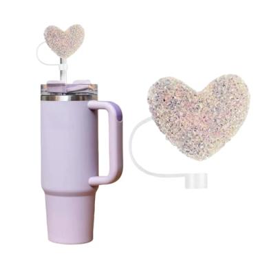 Imagem de Cobertura de palha de silicone com flor de rosa de açúcar granulado para Stanley 30 e 1,134 g, tampa de palha à prova de respingos, capa de canudo reutilizável, capas de ponta de canudo de 10 mm para