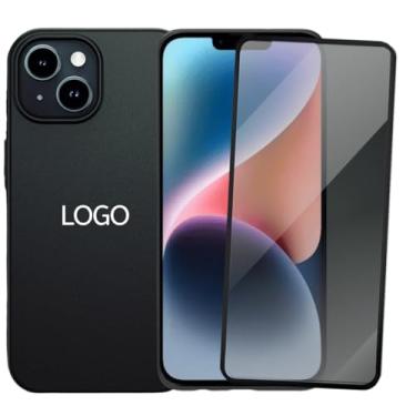 Imagem de Capa Aveludada e Película de Privacidade 3D para iPhone 14 Plus, Capinha Preta Premium e Película Anti-Espião