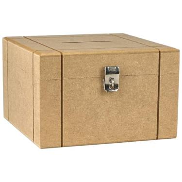 Imagem de Cofrinho de Madeira Em Mdf Cofre Com Furo Para Notas Moedas e Fecho Para Cadeado (QUADRADO RISCADO)