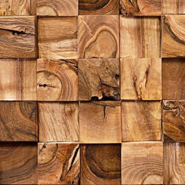 Imagem de Papel De Parede 12m Madeira Tacos Cubos Mosaico Lavável