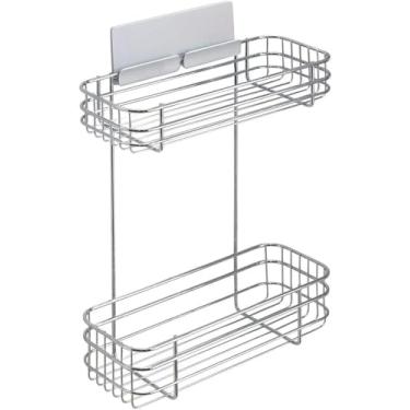 Imagem de Cesta Baixa Dupla P/Porta Com Suporte Adesivo Interdesign Prata