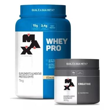 Imagem de Combo Whey Protein Concentrado 900g + Creatina Pura 300g - Max Titanium (Pote 1kg, Morango)