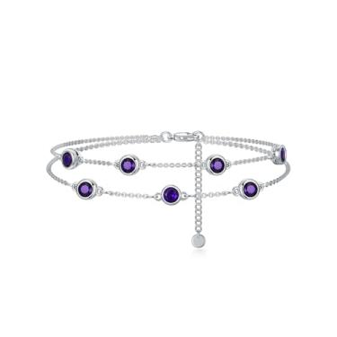 Imagem de Dorunmo Pulseiras femininas de pedra do mês de nascimento em prata esterlina 925 para aniversário, Natal, presentes para mulheres, Bracelet 7"-9", Prata esterlina, Base