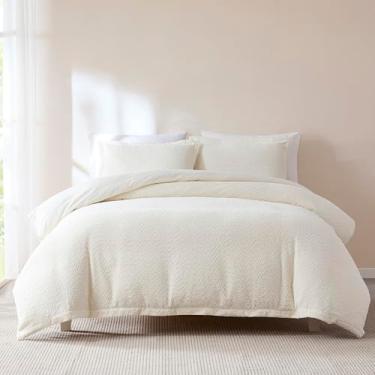 Imagem de Lush Decor Conjunto de 3 peças de capa de edredom Lotti Boucle, branco macio, branco, texturizado, aconchegante, decoração minimalista