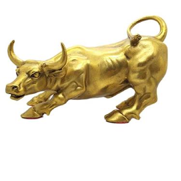Imagem de Estatueta de touro de latão LuckyBuddha, decoração de arte de Wall Street Bull, estátuas de touro/boi e esculturas de decoração de casa, Small