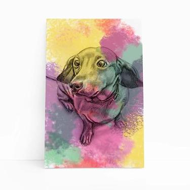 Imagem de Quadro Cachorro Salsicha Daschund Aquarela Canvas 30x40cm