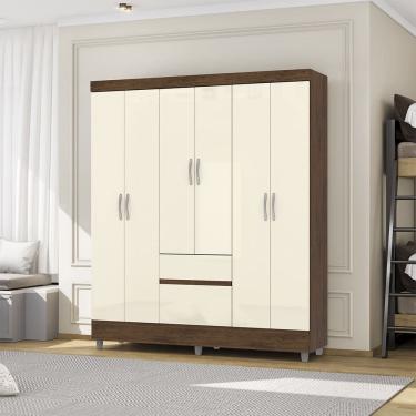 Imagem de Guarda Roupa Roupeiro Solteiro Ideal 6 Portas Plus Imbuia Champanhe Vila Rica