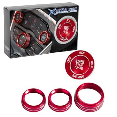 Imagem de x xotic tech 5 peças de adesivos de motor push to start volume AC interruptor botão botão anel decoração capa compatível com Dodge Challenger Charger ou 2015-up, RAM 1500 2500 3500 2013-2018 (vermelho