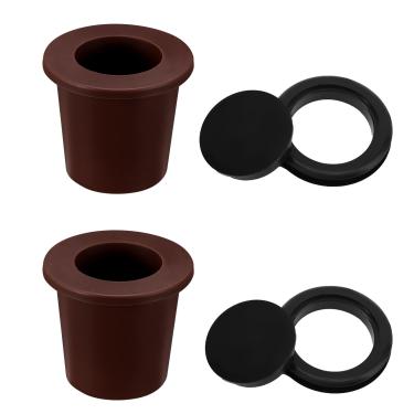 Imagem de Lyreh Conjunto de 2 anéis e 2 capas para furos guarda-sol de mesa pátio, silicone resistente para furos de 5 a 6,35 cm em mesas bilhar, jardim praia exterior (castanho e preto)
