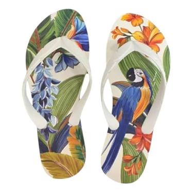 Imagem de Chinelo Farm Plataforma Feminino, Estampa Tropical com Araras, Tiras Brancas (Off White, BR, Adulto, Numérico, P, 40)