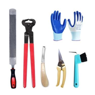 Imagem de Docdciy Ferramentas de ferrador, aparadores de casco para cavalos, suprimentos de ferrador de 7 peças, kits de ferramentas de ferrador, pinças de casco para casco, facas de casco, ferramentas de