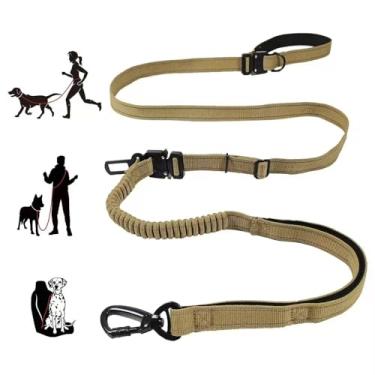 Imagem de TUAHOO Coleira para cães mãos livres para caminhada, corrida com cinto de segurança para carro, coleira elástica para absorção de choque, guia multifuncional, alça dupla com faixa refletiva