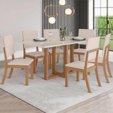 Imagem de Mesa de Jantar 6 Lugares Natali com Vidro Nature/Off White/Linho - Hen