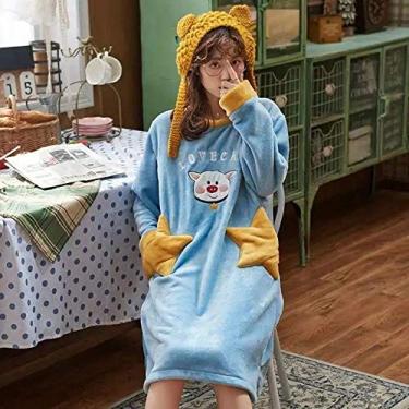 Imagem de 2020 Inverno Quente Flnel Camisolas Manga Comprida Pijamas Solto Casual Pijamas Plus Size Sleepshirts Lazer Homewear, Color9, hM