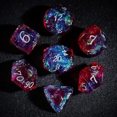 Imagem de CRITALLIC 7PCS DND Dice Set,Transparent Sharp Edge Dice Set D&D RPG Polyhedral Die,for Dungeons and Dragons TTRPG Games Roleplaying Games,with Gift Box(Galaxy Blue and Red)