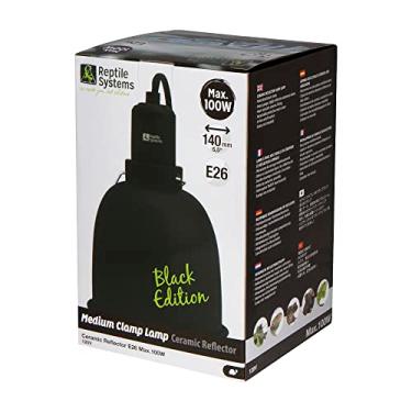 Imagem de Reptile Systems Lâmpada de grampo refletor de cerâmica réptil edição preta – luz direcional, vários ângulos – malha de segurança removível, caixa de alumínio – para répteis (Médio)