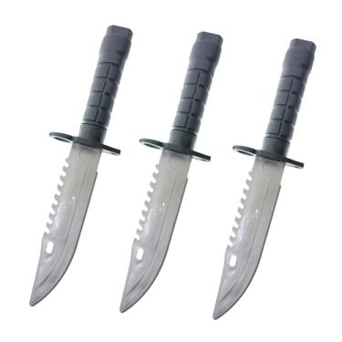 Imagem de Cooplay Conjunto de 3 peças de plástico, adaga de plástico, faca falsa realista para Halloween, festa do dia da mentira, cosplay, piada, gadget de brincadeira (com anel)