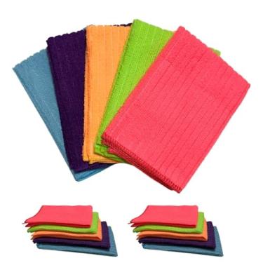 Imagem de Kit 10 Panos de Microfibra Coloridos Lavável Multiuso 30x30cm Reutilizável Pia Móveis Carro Limpeza Geral Casa