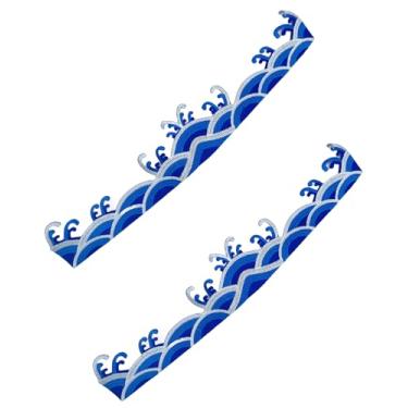 Imagem de 2 peças de remendos de ferro em ondas do oceano para roupas, remendos bordados longos, aplique de tecido ondulado vintage para chapéu, jeans, mochila, jaqueta, vestido, enfeite decorativo (azul royal)