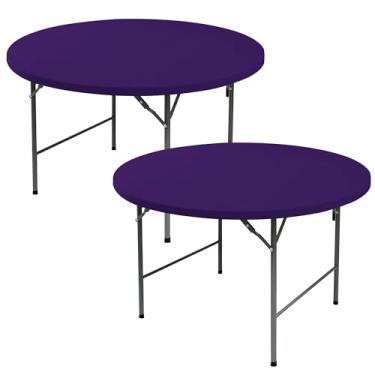 Imagem de Enjoyidea Toalhas de mesa redondas justas 152 cm - pacote com 2 toalhas de mesa de elastano elástico roxo escuro - toalhas de mesa redondas pequenas elásticas dobráveis para cozinha, jantar, festa