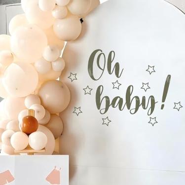 Imagem de BOOMPA Decalque de parede Oh Baby, decoração de pano de fundo de chá de bebê, 89,9 x 30 cm, design de estrelas, vinil (turquesa (oh baby))