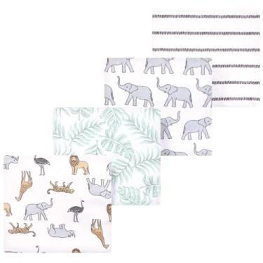 Imagem de Luvable Friends Hudson Baby Flanela Recebendo Cobertores 4 unidades, Safari Adventure