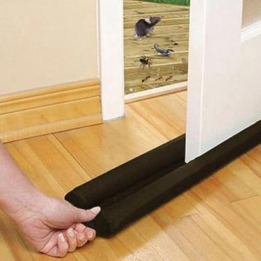 Imagem de kit 2 Protetor de Porta Duplo, 80 cm x 12 cm, Veda Frestas Contra Insetos, Água e Vento, Preto De Tecido