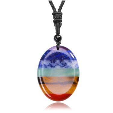 Imagem de Jovivi Colar Com Cristais De Cura Natural 7 Chakras, Pedra Oval, Pingente Chakras Para Alívio Da Ansiedade, Estresse E Meditação Equilibradora