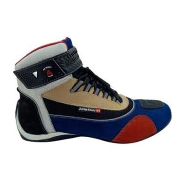 Imagem de 320AT-Bota Tênis Motociclista Cano Alto Couro com protetores de borracha Refletivos azul vermelho-Masculino