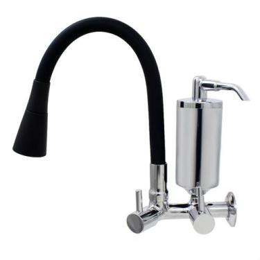 Imagem de Torneira De Cozinha Preto Gourmet de Parede Inox Com Filtro Cromado Fl