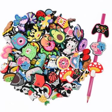 Imagem de Decoração de topo de lápis, 60 peças de decoração de borrachas fofas, acessórios de decoração de clipes de canudo de caneta Kawaii, pingentes de topo de lápis