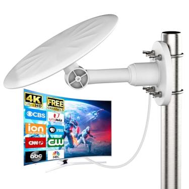 Imagem de Bigefeixu Antena de TV externa - antena de TV digital HD, suporte de longo alcance 4K 1080p HD Smart TV VHF UHF, Sótão ou ao ar livre, resistente a intempéries, cabo de 10 m (branco)