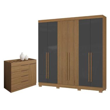 Imagem de Cômoda Sevilha Atacama E Guarda Roupa Casal 2030230 Atacama Grafite - Aramóveis