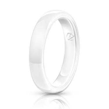 Imagem de EMBR Anel de cerâmica minimalista: Anel fino de 4 mm com alto brilho polido, aliança de casamento de cerâmica preta e branca para homens e mulheres, ajuste confortável sem cobalto, joias resistentes a