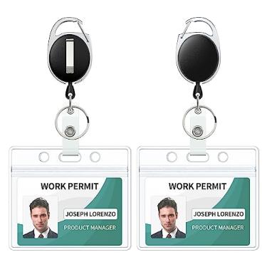 Imagem de Uniclife Porta-crachás de plástico transparente horizontal com carretel de crachá retrátil mosquetão protetor de cartão macio à prova d'água para cartões de proximidade, identidades, cartões de